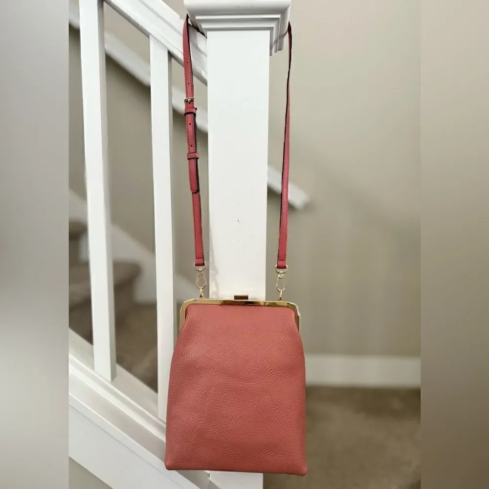 Handmade Genuine Cowhide Leather Metal Frame Push-lock Shoulder Bag/Crossbody